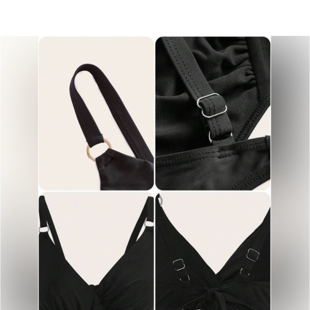 BLACK HIGH WAISTED RUCHED BIKINI 2 PCS SWIMSUIT - Picture 4 of 8